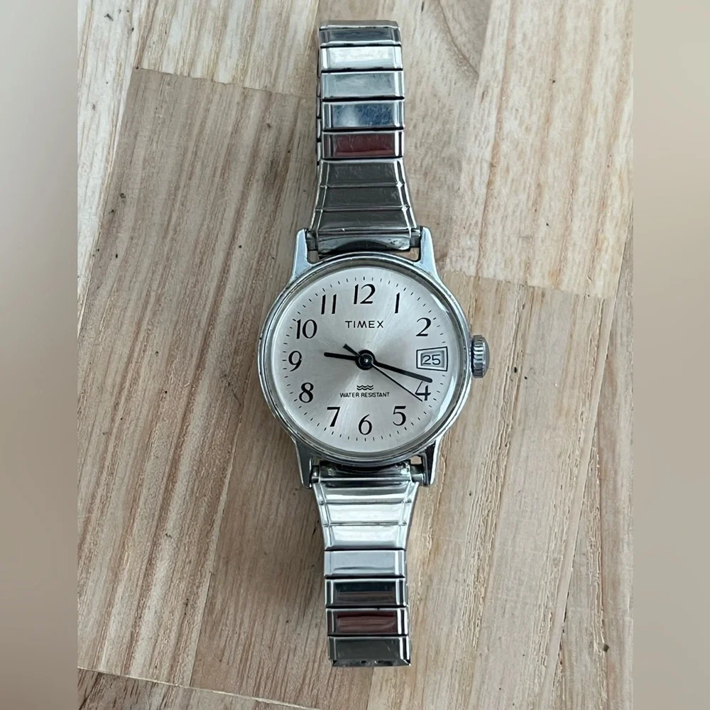 Timex Ladies Watch Vintage Mechanical Winding Stainless Dial and Stretch Band